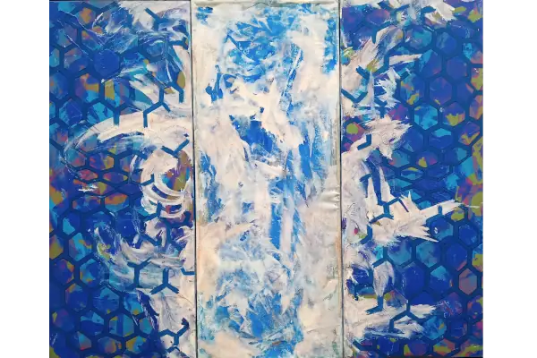 ONDAS DE LUZ 4<br>2013, 50x60cm<br>Óleo s/madera y tela transparente